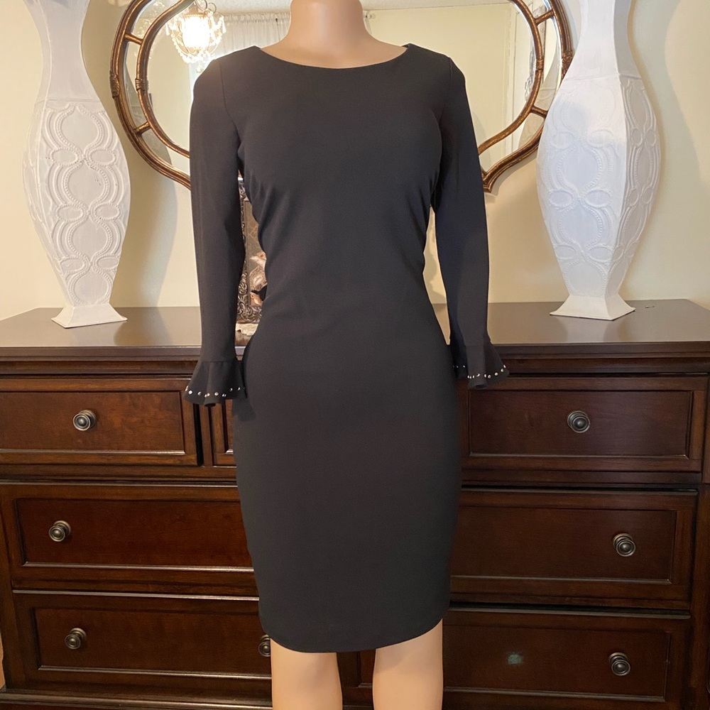 Calvin Klein Black Dress with Studded Sleeves